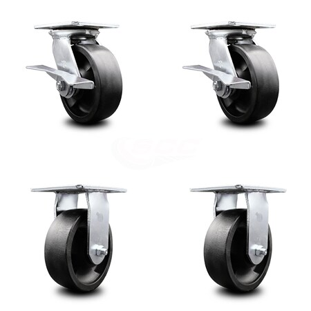 Service Caster 6 Inch Glass Filled Nylon Caster Set with Roller Bearing 2 Brakes and 2 Rigid SCC-35S620-GFNR-SLB-2-R-2